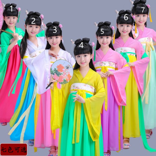 Girls ancient Chinese folk dance costumes for kids children Korean  hanbok drama fairy princess cosplay dancing dresses